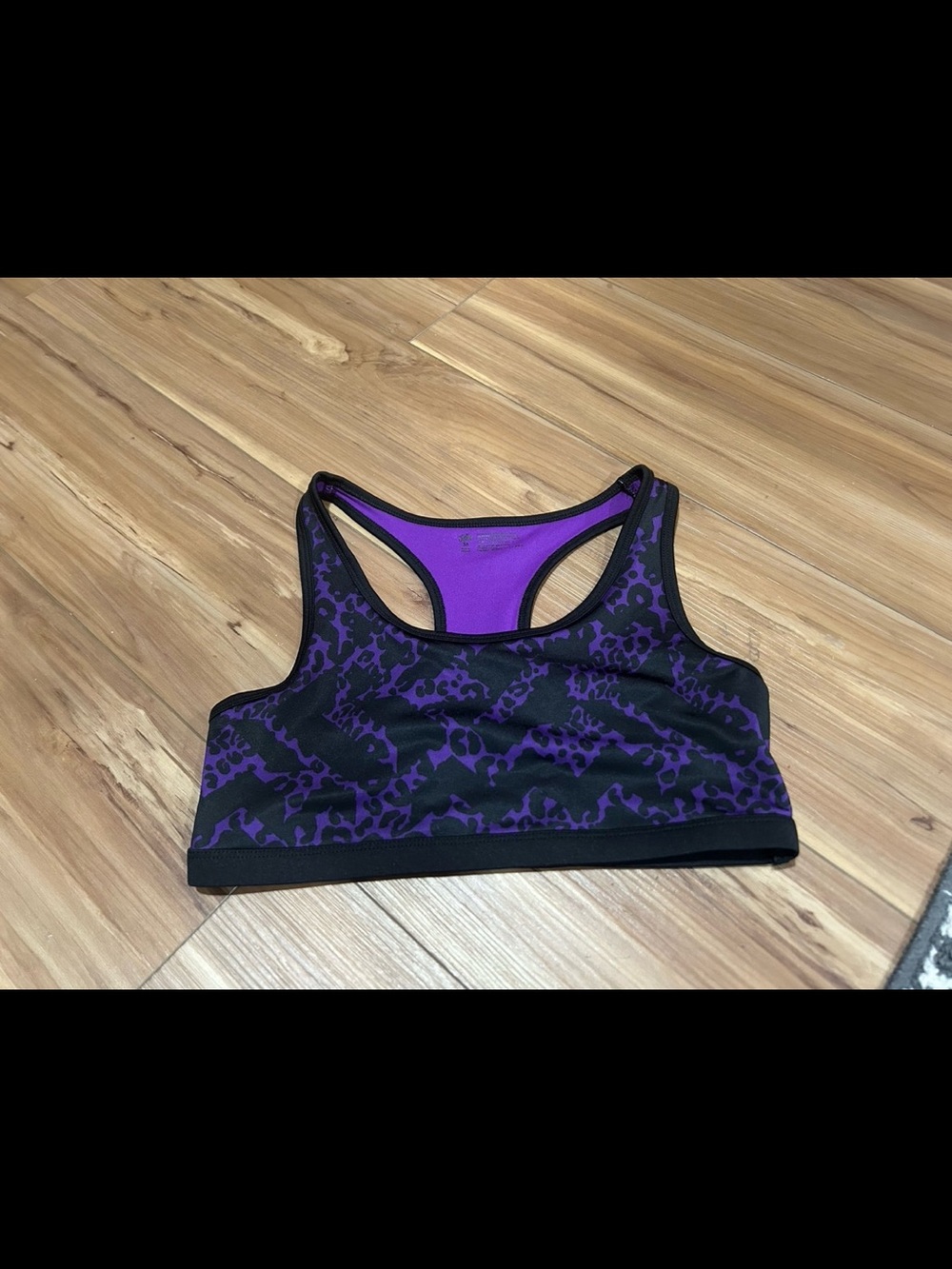 Justice Purple and Black Racerback Sports Bra Animal Print Size 36